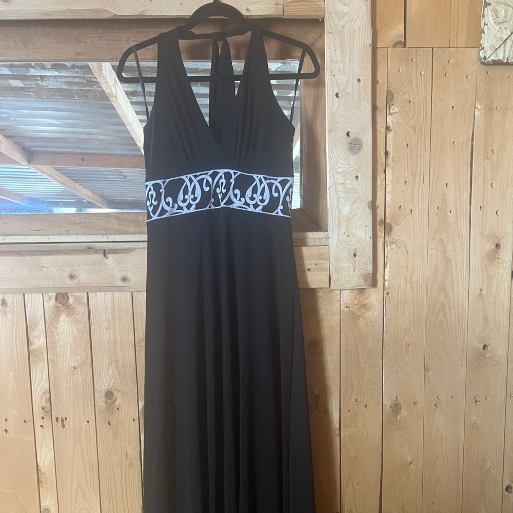 White House Black Market, Elegant Black and White Halter Maxi Dress